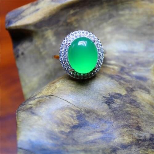 Liemjee Wholesale Personality Fashion Jewelry Green Agate Silver Plated Ring For Women Feature Concise Namour Charm Gift