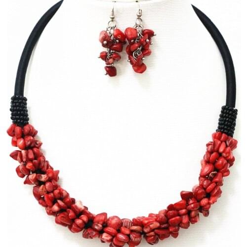 Fashion red natural coral 9x11mm irregular gravel chips nugget beads making best sale necklace earrings jewelry set 18inch B520