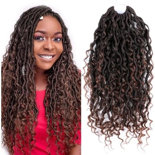 Mtmei Hair Goddess Locs Hair Crochet Faux Locs River Hair Extension Curly Synthetic Braiding Hair Brown Twist Braids Pre Looped