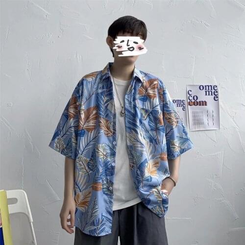 Floral Shirt Mens short sleeve summer beach Mens Shirt loose trend ruffian handsome inch Mens Shirt 2021 New Arrivals