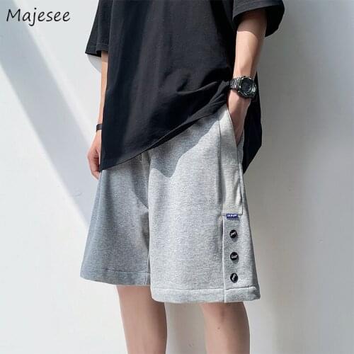 Men Shorts Button Fly Bodybuilding Elastic Waist Baggy Straight Casual All-match Chic Ins Male Trousers Simple Korean Style