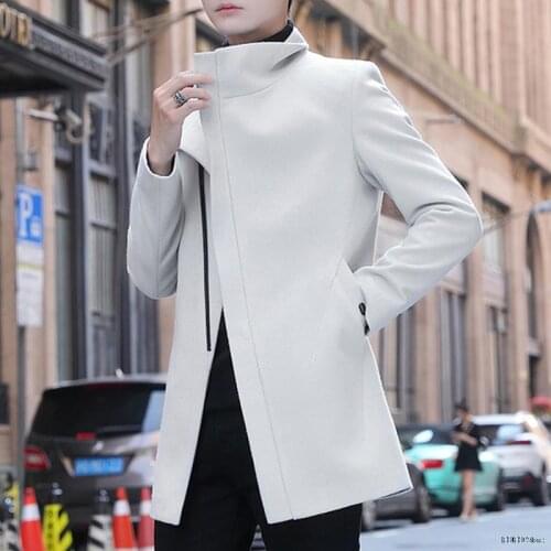 2021 Winter Mens Woolen Coat Casual Slim Fit Long Coat Jacket Men Overcoats Thicken Zipper Streetwear Solid Coat