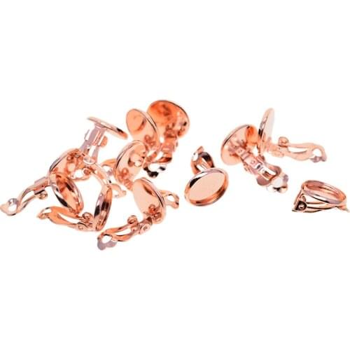 12Pc 12mm Cabochon Settings Rose Golden Non Pierced Clip-on Earring Findings