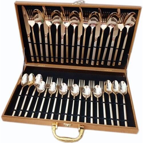 Stainless Steel Kitchenware Set Western Soup Scoop Luxurious Dinner Fork Golden Cover Dinnerware Set Gift Cutlery 36pcs/set