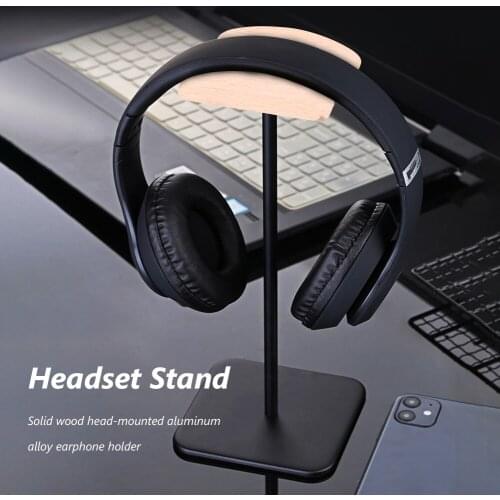Black Walnut Wood & Aluminum Headphone Stand Nature Walnut Gaming Headset Holder with Solid Metal Base for Table Desk Display