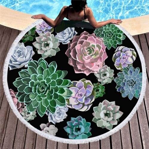 Flowers Printed Microfiber Towel Beach Towel for Adult Yoga Mat Tassel Large Round Towel Cotton Tapestry Home Decor Blankets