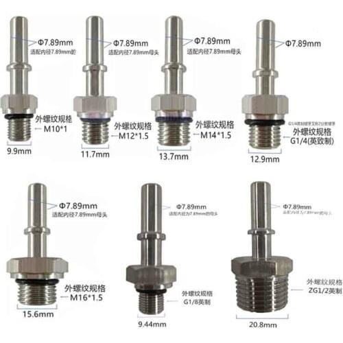 2x 9.49 9.89 11.8 15.82 mm Stainless Steel Fuel Male Quick Thread connectors