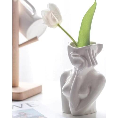 Nordic Womens Body Modeling Ceramic Vase Creative Simple Style Flower Pot Human Body Resin Bust Butt Nude Bum Vase Home Decor