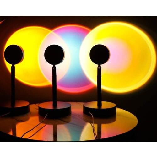 LED Light Rainbow Sunset Projector 180 Degree Rotation Lamp Atmosphere Background Wall Decoration Home Coffe Shop Colorful Lamp