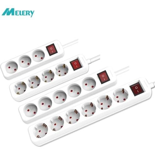Power Strip Surge Protector 3/4/5/6 AC EU Electrical Plug Outlet Sockets Lead Extension with Adapter Extenstion Cord Cable 1.5m