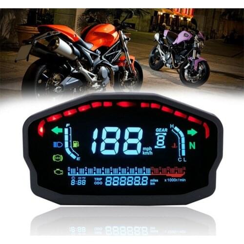 Universal Speedometer with RPM Tachometer Fuel Level Gear Indicating Light Multi-Function LCD Display for Motorcycle Vehicle 12V