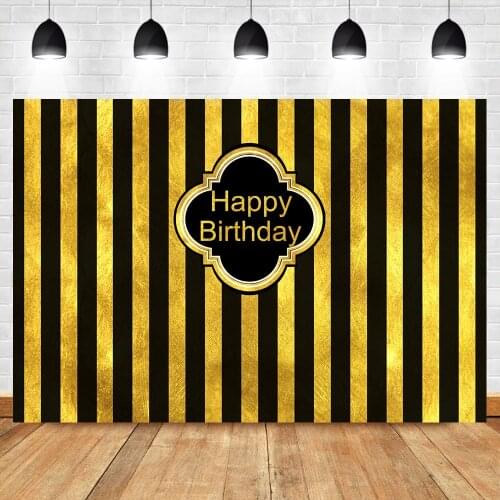 Neoback Golden Black Atripes Happy Birthday Background Photography Vinyl Custom Photography Backdrops Studio Shoots