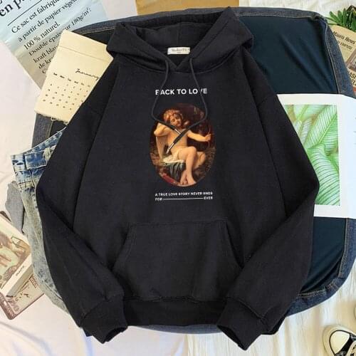 Oil Painting Angel Vintage New Autumn Print Men Hoodie Cute Loose Hoodie Funny Oversize Hoodies Cartoons Warm Streetwear Man
