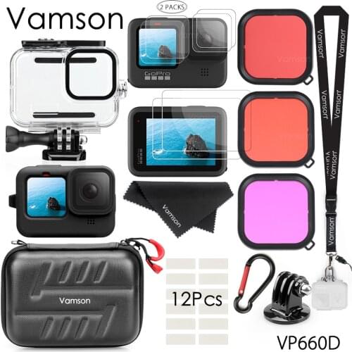 Vamson for gopro9 Upgrade Accessories Package of 3 Models Side Cover Frame Silicone Sleeve Waterproof Case for GoProHero 9 VS184