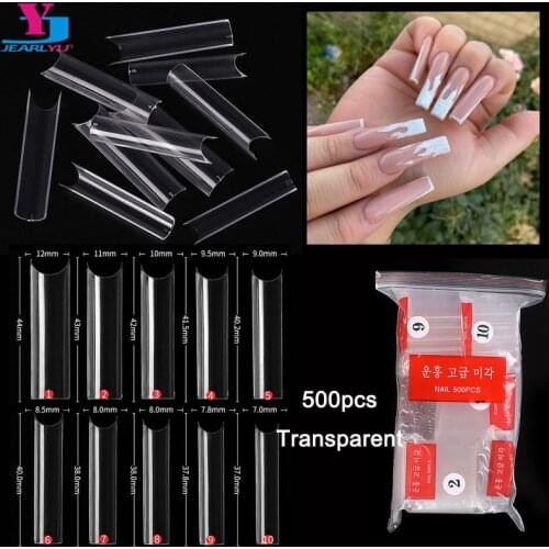 XXL Full Cover Nail Tips 500Pcs C Curve Extra Long Press On False Nail Square Tips Clear Gel Nails Extension Fingernail Manicure