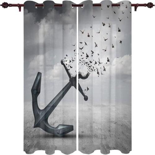 Anchor Bird Art Grey Valance Window Curtains For Living Room Bedroom Kitchen Home Luxury Youth Room Window Curtains
