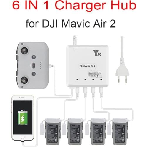 For Mavic Air 2 /2S Drone 6 in 1 Battery Charger with USB Port Remote Control Charging Hub Intelligent Multi Charger Accessory
