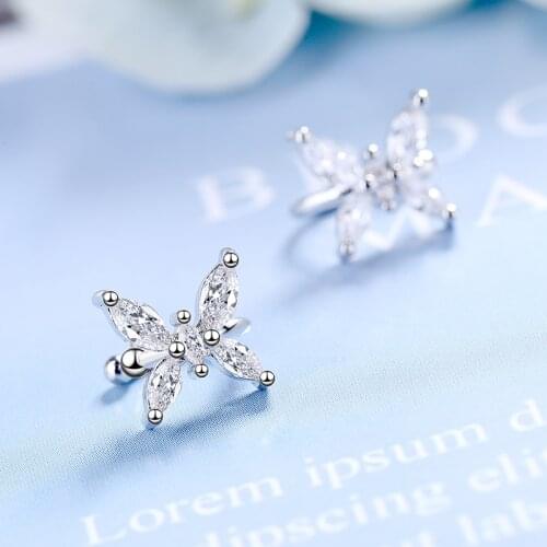 Womens Fashion Bowknot Clip Earrings Shiny Zirconia Stone Prong Butterfly Cuff Earring Charming Small Earring Jewelry For Lady