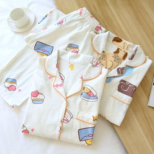 2021 New Ladies Pajamas Two-piece Knitted Pure Cotton Long-sleeved Trousers Summer Thin Large Size Home Service Pidzama Damska