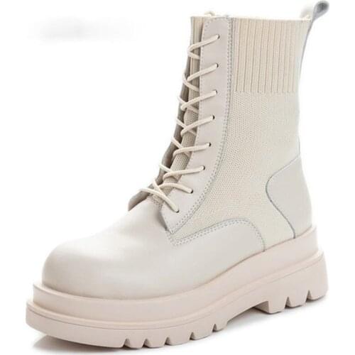 Genuine leather Platform Boots New Autumn Women Light Comfortable Chunky Boots Fashion Lace up Lady Shoes Footwear