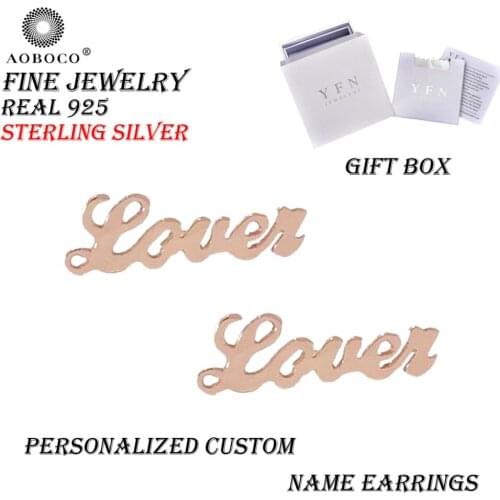 AOBOCO Brand Fine Jewelry Personalized Custom Script Font Name Stud Earrings For Women Girl With Gift Box