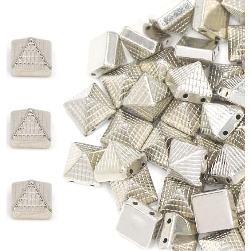 100Pcs 10mm Square Plastic Spikes CCB Silver Leather Rivets Sew On Stud Pyramid With Dots Spikes For Clothes Punk DIY Bead Craft
