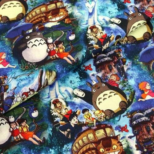 2021 Cartoon Totoro Print 100% Cotton Fabric for Kids Clothes Hometextile Cushion Cover Backpack DIY Needlework Material