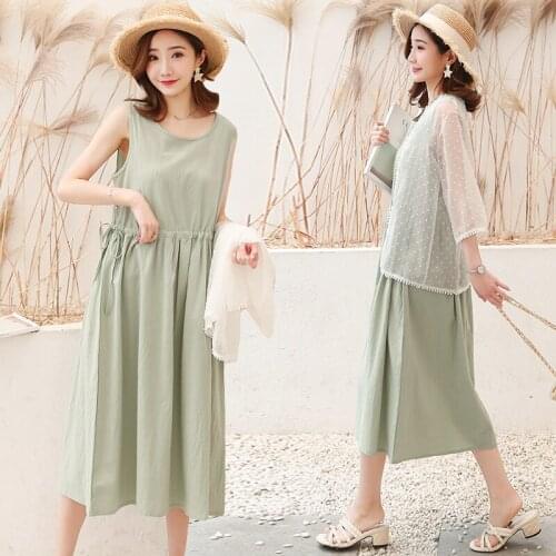 9057# Maternity Clothes Cotton And Linen 2Pcs Maternity Dress Set Clothes for Pregnant Women Slimming Pregnant Women Suit