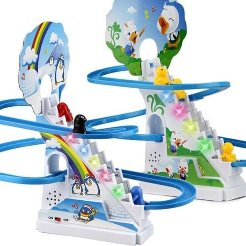 Cute Pig Crawling Stairs Childrens Puzzle Penguin Slide Electric Rail Cars With Music Big Size Toys For Kids