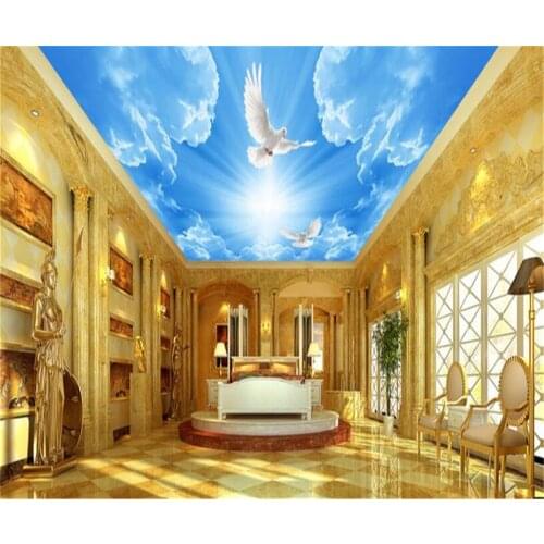 Beibehang Large custom wallpaper fantasy sky blue sky white clouds European ceiling decoration painting