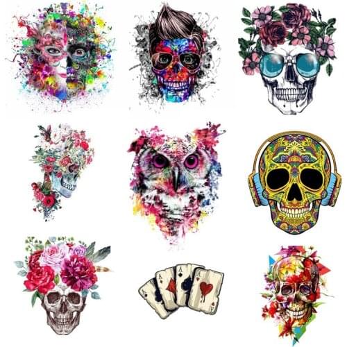 Skull/Punk Sticker Heat Transfer Patch Iron On Transfer Patches For Clothes Heat Transfer Vinyl Stickers For T-Shirt Applique