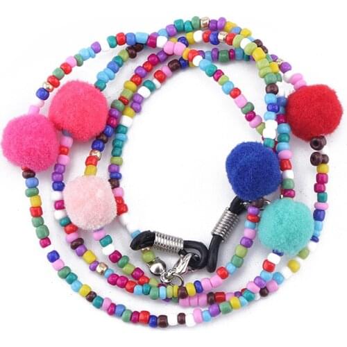 78cm Tassel Glasses Chain Colorful Beaded Women Handmade Lovely Plush Ball Lanyard Charm Strap Cord Holder Eyewear Accessories