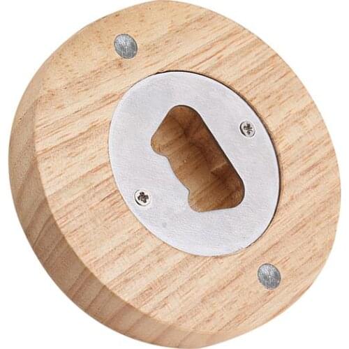 Wooden Bottle Opener with Magnet Wooden Refrigerator Magnet Round Wooden Magnetic Beer Bottle Opener for Kitchen Gathering Party