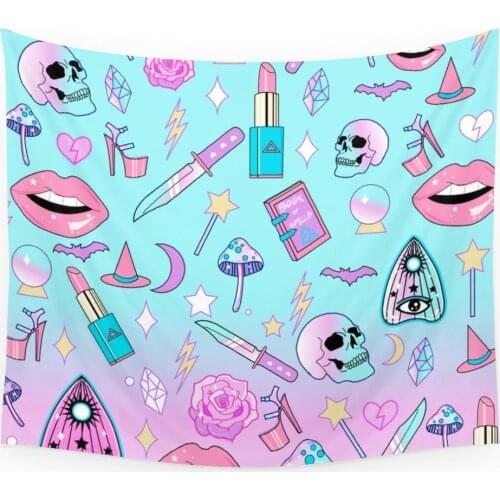 Girly Pastel Goth Witch Pattern Wall Tapestry Polyester Home Living Decor Space
