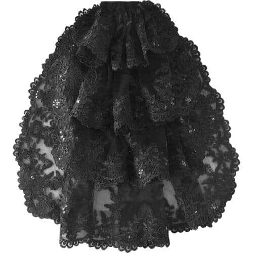 Women 4 Layers 60cm Gothic Luxury Sequin Lace Edge Black Veil Halloween Cosplay Queen Tulle Wedding Bridal Veil for Lolita