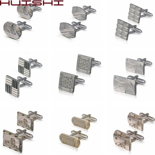 HUISHI Classic Cufflinks For Men Best Metal Diamand Man Cufflinks Gold Silvery Cuff links Party Silvery Cuff Shirt Accessories