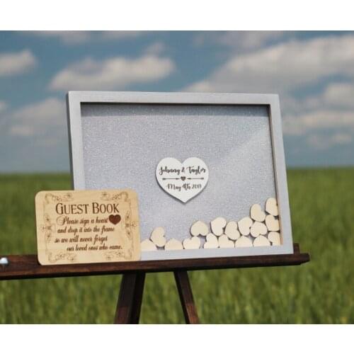 Personalise glitter Silver rustic wedding heart guest book alternative wood Wedding sign in book baby shower drop wishes box