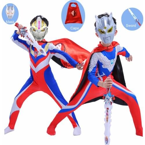 Boy Ultraman Superheroes Cape Mask Jumpsuit Suit Geed Tiga Belial Ginga Zero Halloween Costume For Kids Child Cosplay Clothing