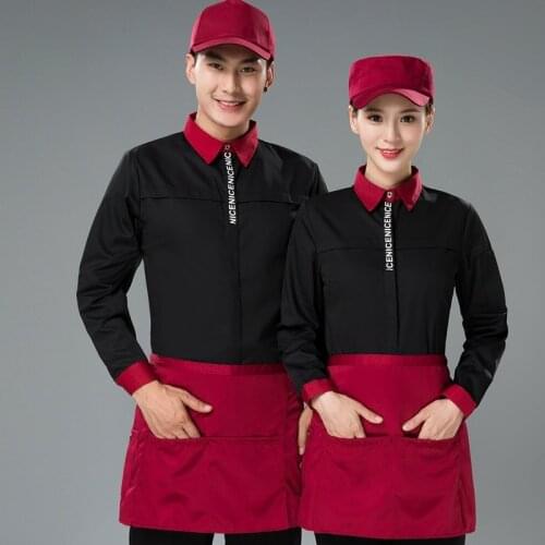 Chinese Restaurant Staff Overalls Jacket Waitress Long-sleeved Female Uniform Hot Pot Hotel Catering Waiter Uniforms Shirt H2347