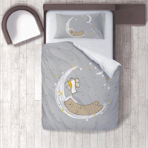 Duvet Cover Set Bedding Set Pillow Case for Baby and Kids Room 3D Printed Blue Bear Moon Model 1390
