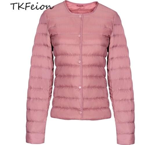 Womens Autumn Winter Jackets Warm Duck Down Ultra-thin Light Style 2019 Ladies Bomber OL Coats Fashion O-neck Female Slim Jacket