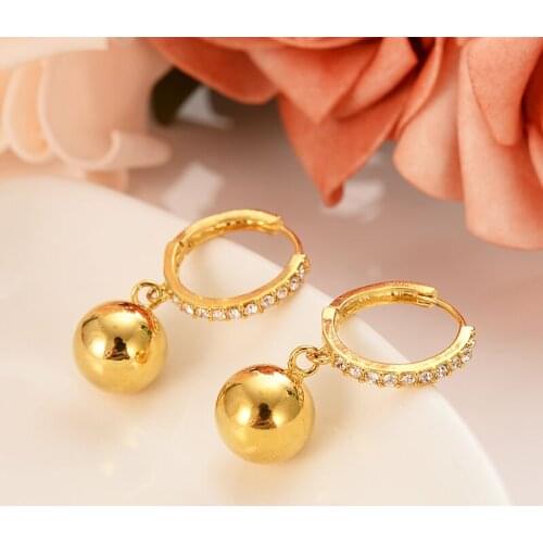 Punk Fashion Round Ball Brilliant CZ Dangle Trendy Fine Yellow Gold GF Earrings Women Beauty Decoration Statement jewel