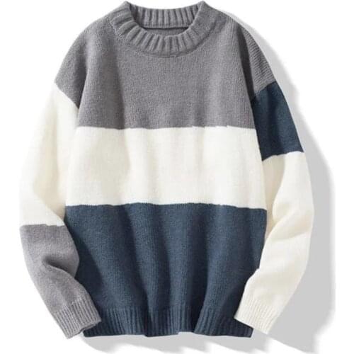Autumn Winter Sweater Men 2021 Korean Fashion Pullover Color Patchwork Loose Mens Knitted Sweater Thick Harajuku Style Clothing