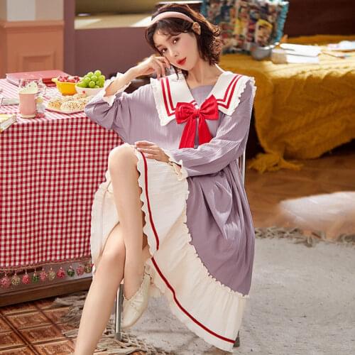Pure Cotton Long-sleeved Nightdress Women Spring Autumn Cotton Long Over The Knee Cute Palace Princess Dress Nighty for Ladies