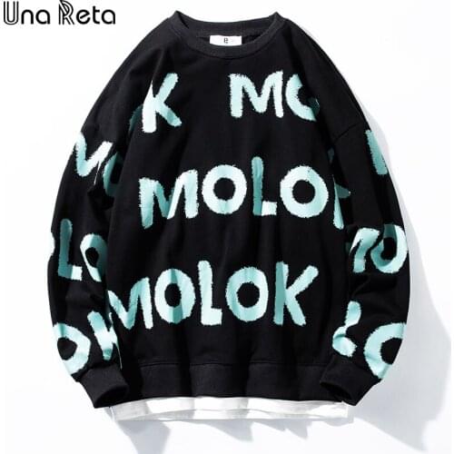 Una Reta Sweatshirts Spring New Men Clothing Hip Hop Fake Two Piece Pullover Harajuku Tops Letter Print Oversized Sweatshirt Man
