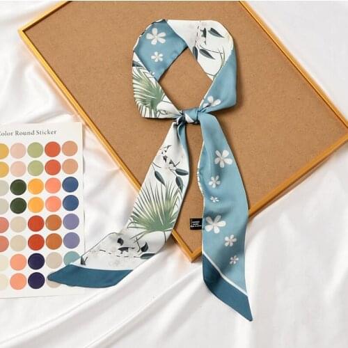 2021 New Flowers Skinny Hair Scarf Spring Summer Womens Silk Neck Thin Narrow Florals Neckerchiefs Bag Hat Ribbons Scarves
