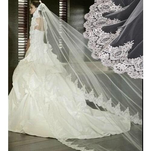 One Layer White ivory Bridal Cathedral Veil Lace Edge Bridal Wedding Veil
