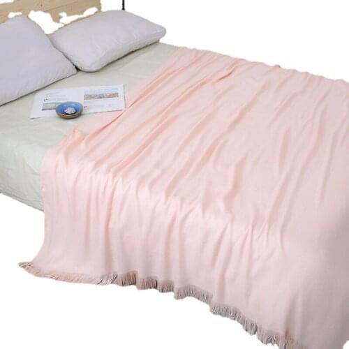 Simple Solid Color Towel Blanket with Tassels Summer Breathable Soft Tapestry for Bed Cover Travel Driving Air Condition Quilt