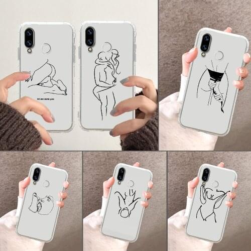 Minimalist Line Sexy Couple Phone Case Transparent For Huawei Honor 6 7 8 9 10 10i 20 A C X Lite Pro Play transparent painting