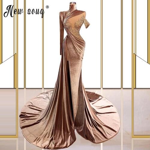 Luxury Mermaid Prom Dress Long Evening Gowns With Split Side Sparkling Beaded Crystal Illusion Neck Pleated Birthday Party Wear